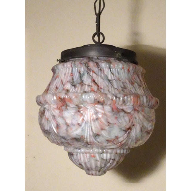 Art Deco Opaline Pate de Verre Chandelier with Relief Decorations, 1920s For Sale - Image 3 of 17