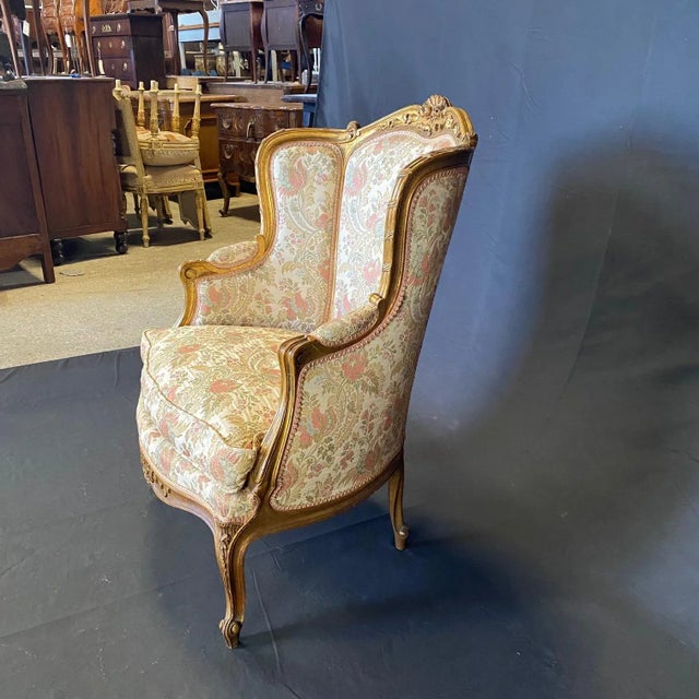 Exquisite French Louis XV Giltwood Wingback Chairs -A Pair For Sale - Image 9 of 12