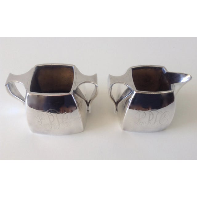 Silver Vintage C.1970's Engraved Silverplate Creamer & Sugar Server Set For Sale - Image 8 of 11