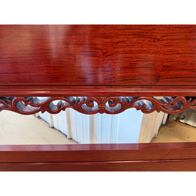 Vintage Chinese Carved Rosewood Full Size Headboard With Metal Bed Frame For Sale - Image 4 of 10