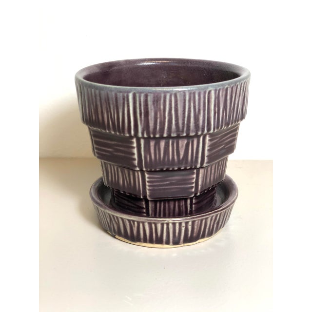 McCoy Pottery Small "Dark Purple" Mid-Century Flowerpot and Saucer For Sale In Los Angeles - Image 6 of 6