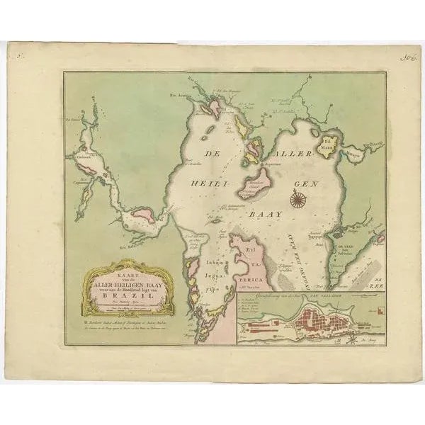 Antique Map of the Bahia Todos Santos Brazil by Tirion, 1750 For Sale - Image 3 of 5