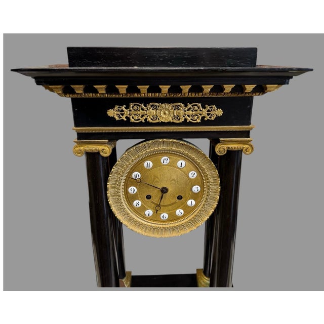 Antique French Empire Ebonized & Ormolu Decorated Portico Mantel Clock For Sale - Image 10 of 12