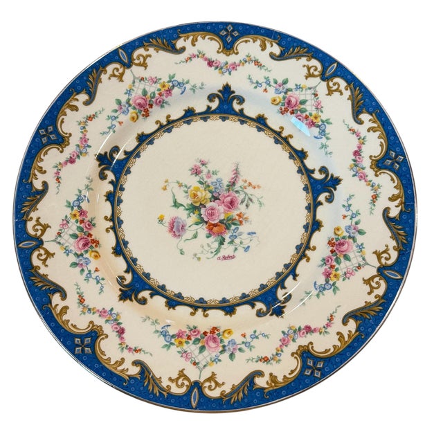 1940s Myott Staffordshire Sevres Blue Floral Bouquet Dinner Plates Set of 4 For Sale - Image 6 of 14