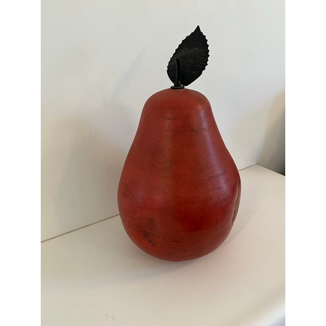Extra-Large Red Porcelain Pear With Metal Stem and Leaf For Sale In New York - Image 6 of 10