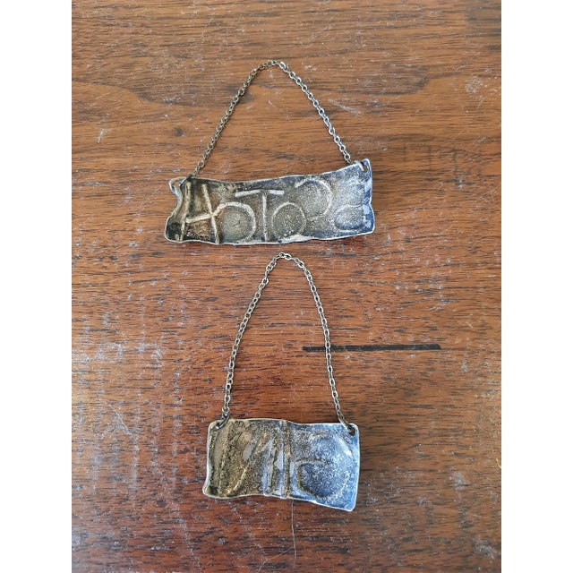 Contemporary Vintage Sterling Silver Scotch Gin Liquor Alcohol Decanter Tags For Sale - Image 3 of 4