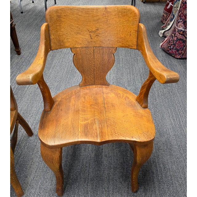 Brown Pair of English Arts & Crafts Solid Quarter-Sawn Oak Armchairs, Early 20th Century For Sale - Image 8 of 9