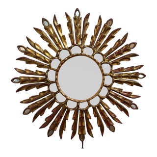 Vintage Italian Giltwood Sunburst Mirror, 1950s For Sale