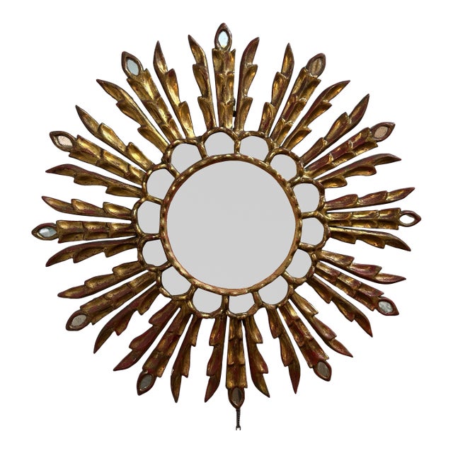 Vintage Italian Giltwood Sunburst Mirror, 1950s For Sale