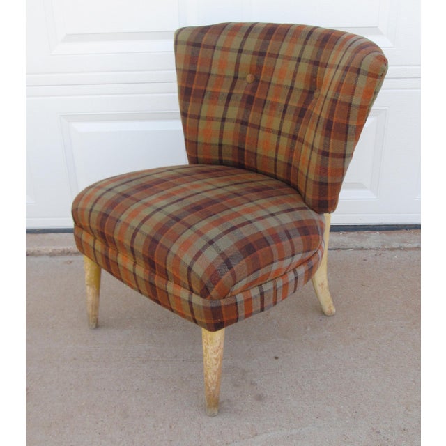 Textile Cocktail Side Chair Mid Century Modern Plaid For Sale - Image 7 of 13
