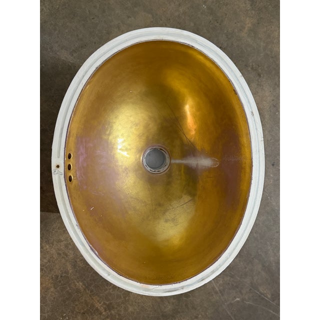 Ceramic Vintage Sherle Wagner Italian Porcelain Undermount Sink With Gold Interior For Sale - Image 7 of 17