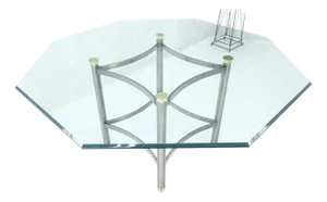 Mid Century Modern 60" Octagon 3/4" bevel Glass Top Brass Base Dining Table