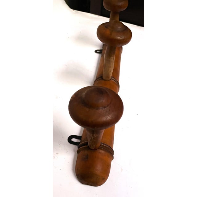 20th Century Rustic French Faux Bamboo Carved 3 Peg Wall Mount Coat/Hat Rack For Sale - Image 6 of 13