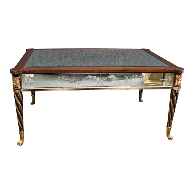 Regency Style Mirrored & Brass Coffee Table For Sale