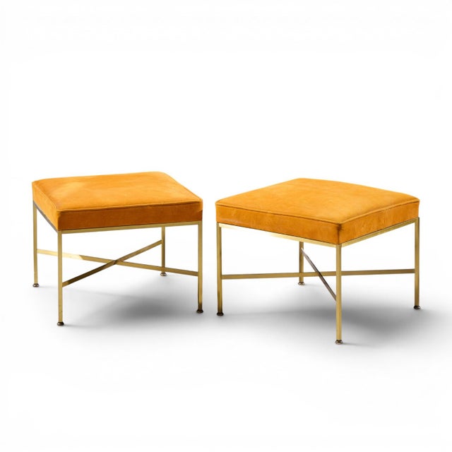 Mid-Century Modern Paul McCobb for Calvin Mid Century Brass X Base Stools - Pair For Sale - Image 3 of 10