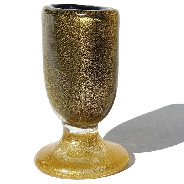 Murano Vintage Murano Black Gold Flecks Italian Art Deco Style Footed Glass Toothpick Name Card Holder For Sale - Image 4 of 6
