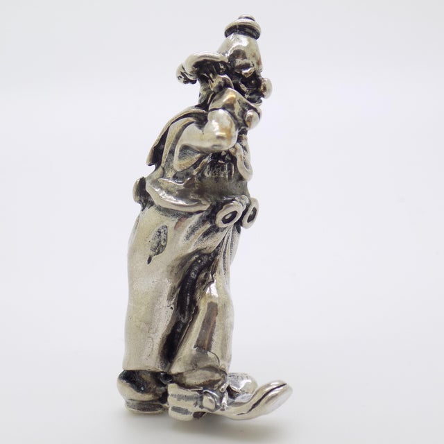 Metal Vintage Italian Handmade Genuine Silver Sad Clown Figurine Sculpture For Sale - Image 7 of 10