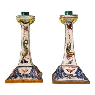 Italian Ceramic Candlesticks - a Pair For Sale