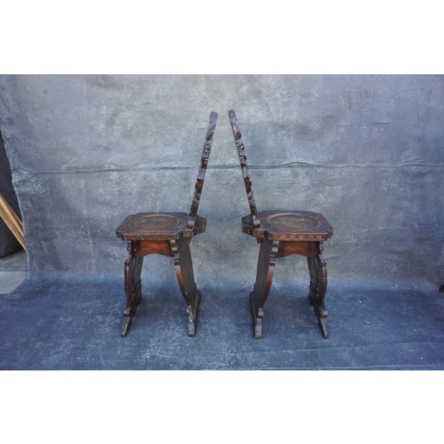 Early 20th Century European Gothic Carved Wood Chairs, Set of Two For Sale - Image 9 of 9
