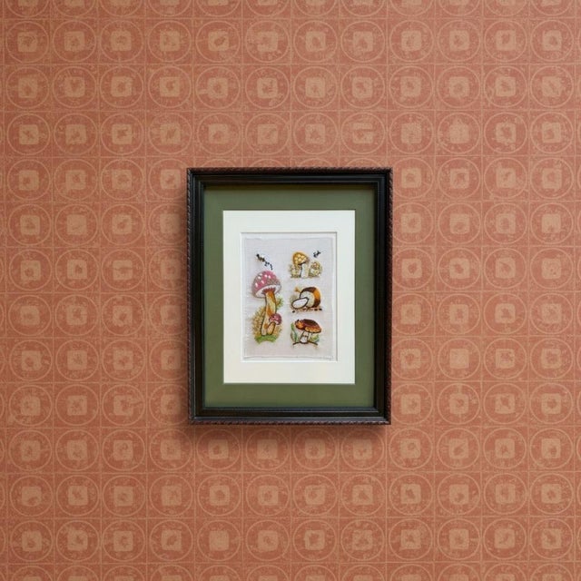 Mid 20th Century Framed Mushroom Textile Art Needlepoint Collage Folk Art For Sale - Image 4 of 9
