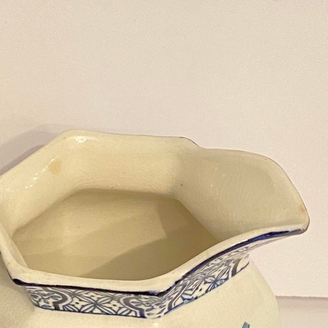 Ceramic Antique Wood & Sons Yuan Hexagonal Creamer Pitcher 1920's Blue and White For Sale - Image 7 of 12