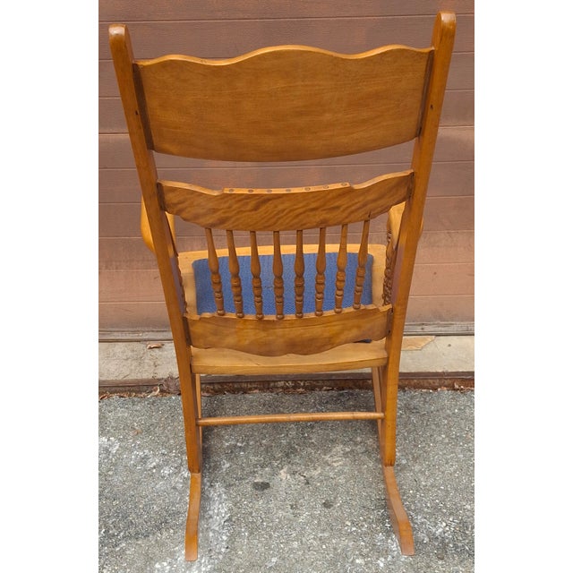 Early 20th Century Carved Oak Press Back and Upholstered Seat Rocker Chair For Sale In Washington DC - Image 6 of 8