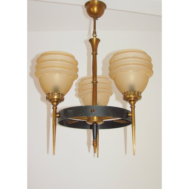 Metal Mid-Century Modern Glass Chandelier, 1960s For Sale - Image 7 of 11