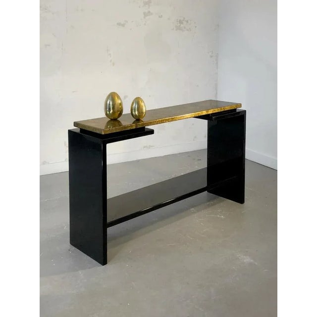 Wood Patinated Lacquer Console Table with Gold Leaf from Roche Bobois, 1970s For Sale - Image 7 of 13