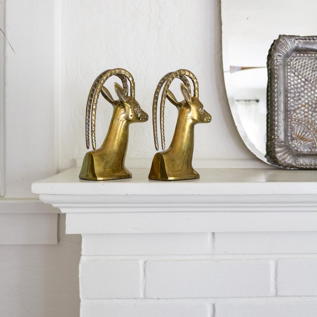 Brass Mid Century Ibex Brass Bookends For Sale - Image 8 of 10