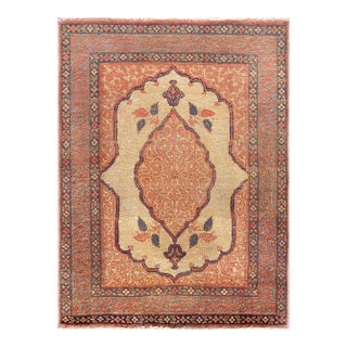 1880s Salmon Medallion Antique Persian Tabriz Haji Jalili Rug 1'9" X 2'3" Handknotted Wool Carpet For Sale