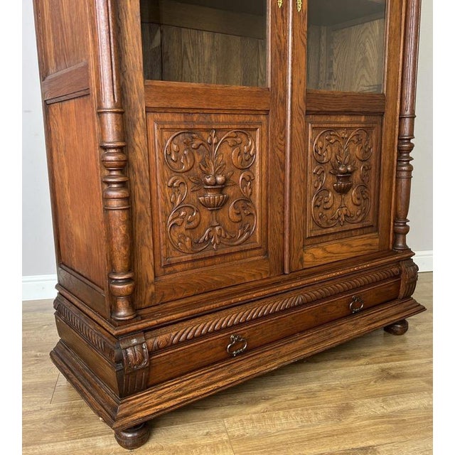 Brown Antique French Glazed Oak Display Bookcase For Sale - Image 8 of 14