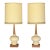 1960s Mid-Century Modern Textured Ceramic & Walnut Table Lamps With Original Tall Drum Shades - Pair For Sale