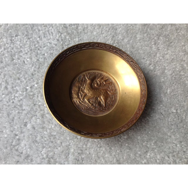 Traditional Vintage Brass Bowl Dish With Animal Design For Sale - Image 3 of 7