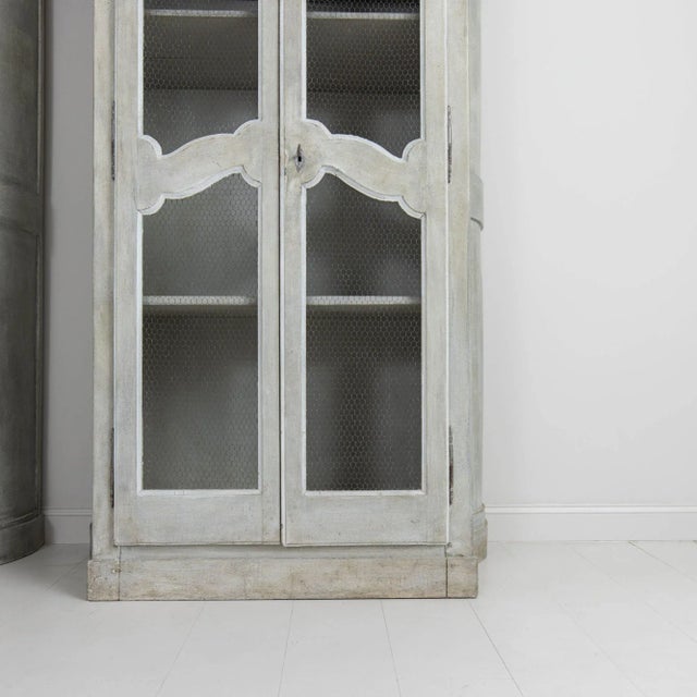 19th Century French Blue Gray Painted Armoire Cabinet With Serpentine Sides For Sale - Image 10 of 12