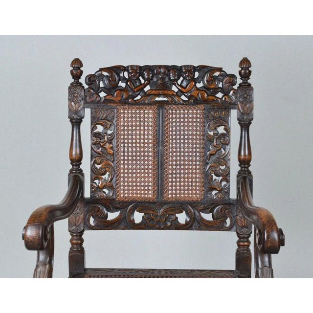 Set of Charles II Hand Carved Walnut Armchairs, 1900 For Sale - Image 3 of 13