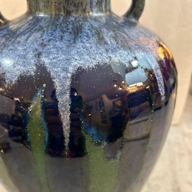 Blue and Green Drip Glaze Pottery Urn Vase/ Vessel For Sale In Miami - Image 6 of 11