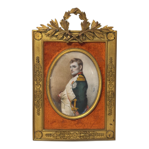 Antique Napoleon Miniature Portrait in Empire Style Ormolu Frame, Signed