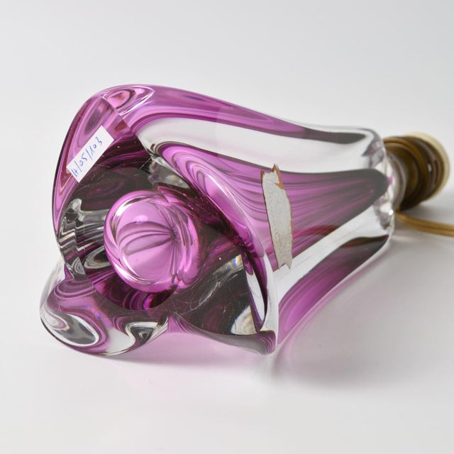 Mid-Century Purple Glass Table Lamp from Val Saint Lambert, 1950s For Sale - Image 10 of 14
