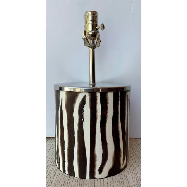 2020s Hand Painted Abstract Brown and White Zebra Pattern Table Lamp For Sale - Image 5 of 5