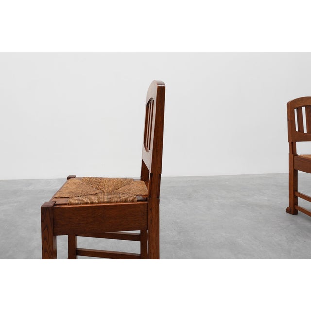 Brown Early Art Deco Oak & Wicker Dining Chairs, Belgium, 1915, Set of 4 For Sale - Image 8 of 18