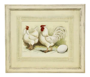 Antique German Framed Chicken Print