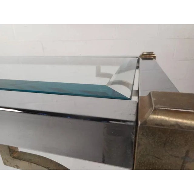 Metal Maison Jansen Style Mid-Century Modern Chrome & Brass Console Table For Sale - Image 7 of 8