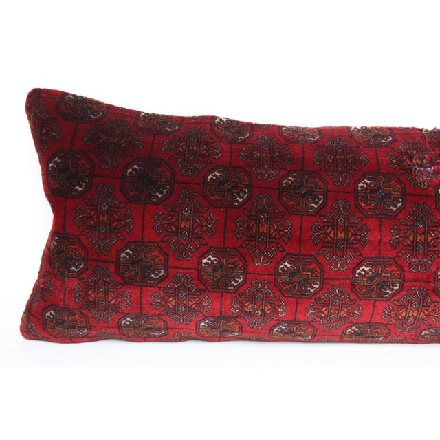 Handmade Decorative Red Color Lumbar Rug Pillow Cover -16'' X 47'' For Sale In Tampa - Image 6 of 9