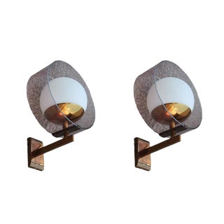 Mid-Century Modern Acrylic Glass and Brass Wall Sconces from Stilux Milano, 1960s, Set of 2 For Sale