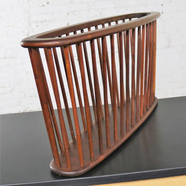 Wood MCM Magazine Rack Larger Walnut Oval Attributed to Arthur Umanoff for Washington Woodcraft For Sale - Image 7 of 13