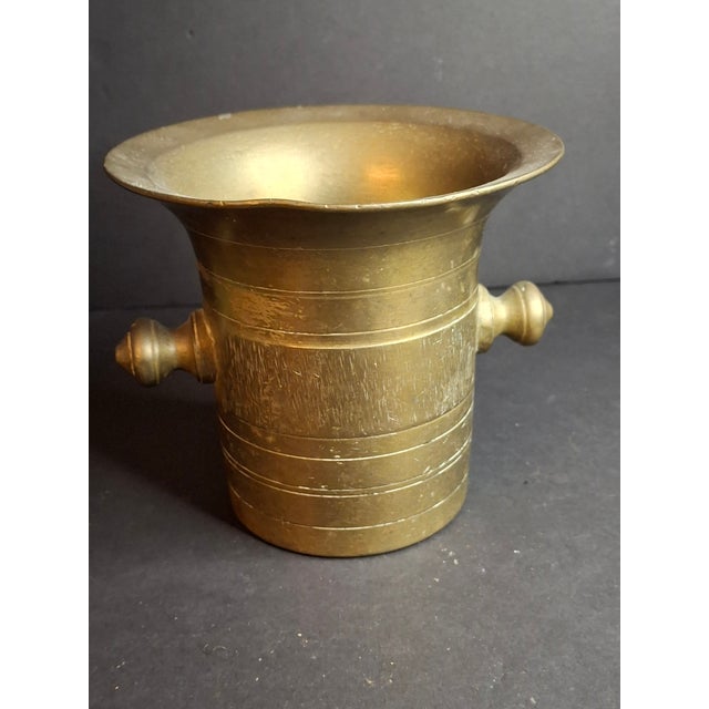 Antique Judaica Brass Mortar and Pestle Set Heavy 7.5lb Heavy Cast Found J. Greenstein Provenance For Sale - Image 11 of 18