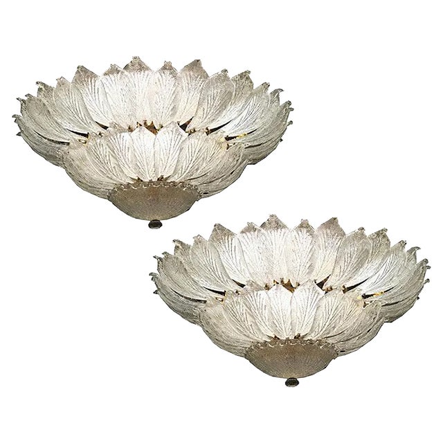 Italian Murano Glass Leave Flush Mount Chandelier For Sale