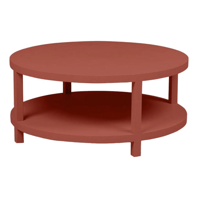 Raffia Wrapped Terra Cotta Tile Round Two-Layer Coffee Table For Sale