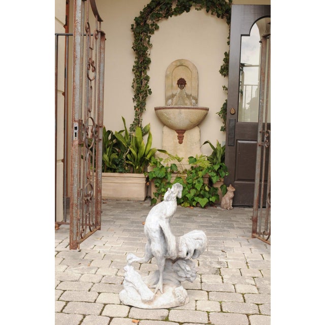 French Painted Lead Lifesize Crowing Rooster Sculpture on Base, circa 1920 For Sale In Atlanta - Image 6 of 12