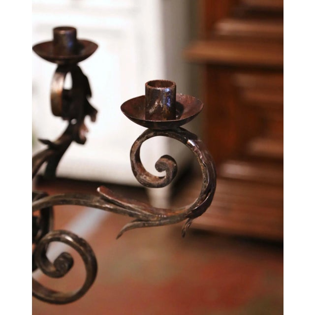 18th Century French Louis XIV Polished Wrought Iron Four-Light Candelabra For Sale - Image 10 of 13